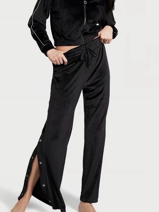 Victoria's Secret Pants - Victoria’s Secret Black Velour Diamanté Snap-Trim Wide Leg Pants - Medium
